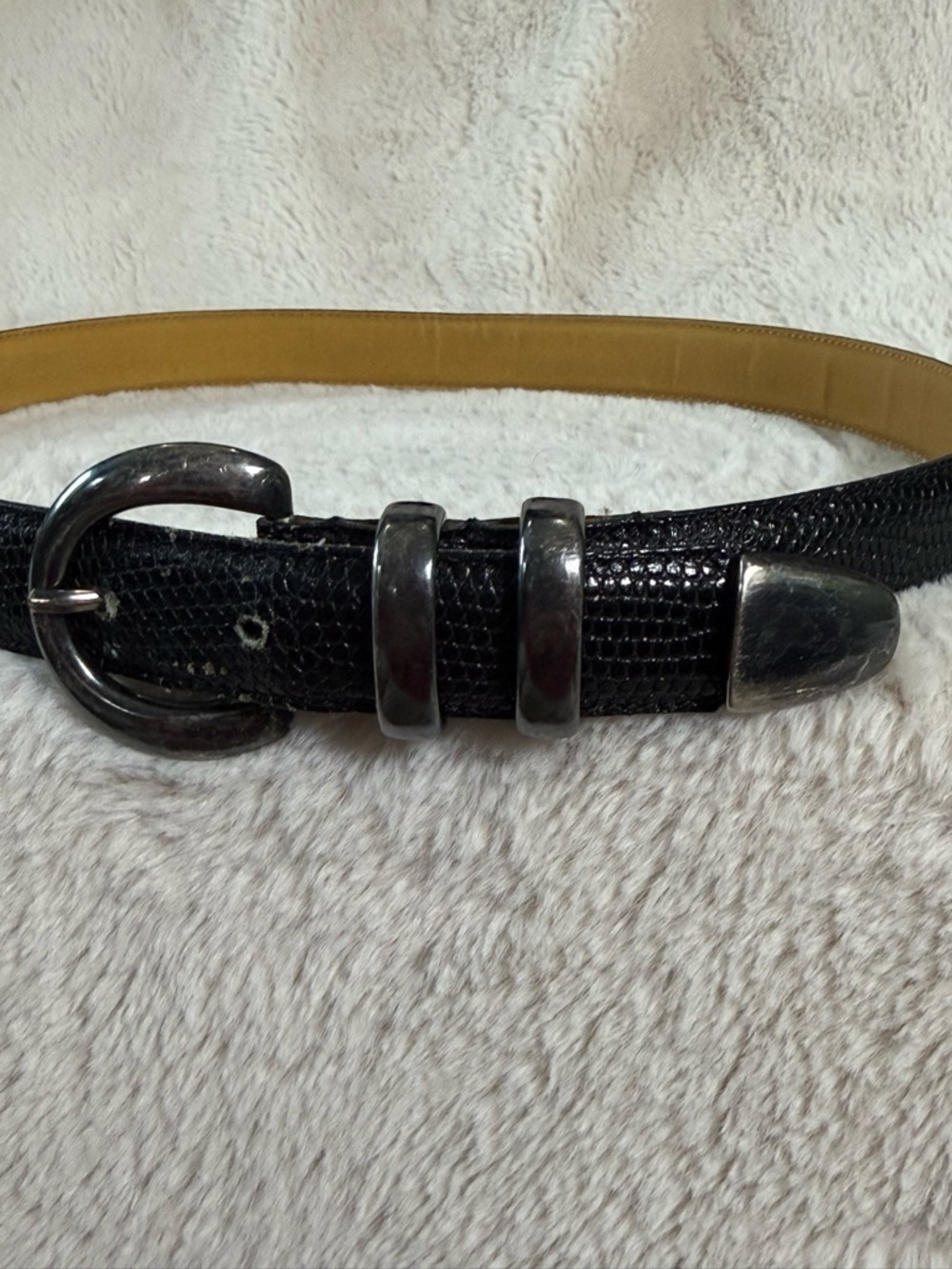 A. Brod Vintage Embossed Italian Leather Belt With Nickel Accents Womens Sz M